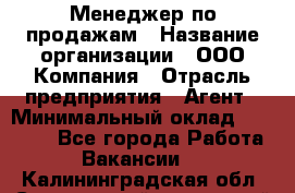 Менеджер по продажам › Название организации ­ ООО Компания › Отрасль предприятия ­ Агент › Минимальный оклад ­ 30 000 - Все города Работа » Вакансии   . Калининградская обл.,Светловский городской округ 
